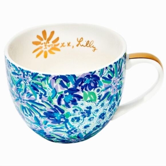 Lilly Pulitzer High Maintenance Blue Floral Set of Two Tea Coffee Mugs - Picture 2 of 13